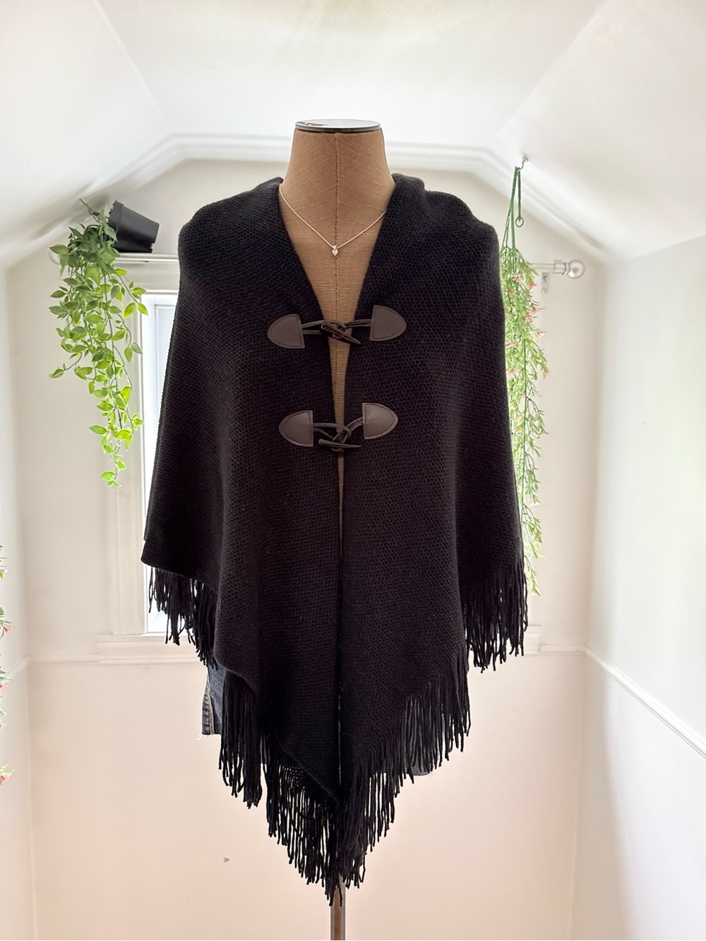 Black Fringe Toggle Poncho